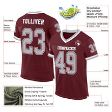 Charger l&#39;image dans la galerie, Custom Burgundy Gray-White Mesh Authentic Throwback Football Jersey
