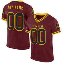 Load image into Gallery viewer, Custom Burgundy Black-Gold Mesh Authentic Throwback Football Jersey
