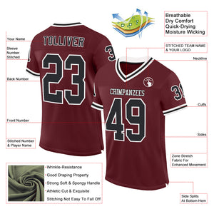 Custom Burgundy Black-White Mesh Authentic Throwback Football Jersey