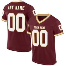 Загрузить изображение в средство просмотра галереи, Custom Burgundy White-Old Gold Mesh Authentic Throwback Football Jersey
