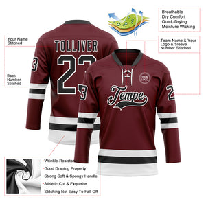 Custom Burgundy Black-White Hockey Lace Neck Jersey