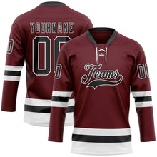 Загрузить изображение в средство просмотра галереи, Custom Burgundy Black-White Hockey Lace Neck Jersey
