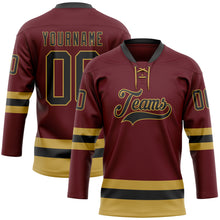 Загрузить изображение в средство просмотра галереи, Custom Burgundy Black-Old Gold Hockey Lace Neck Jersey
