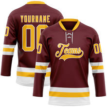 Загрузить изображение в средство просмотра галереи, Custom Burgundy Gold-White Hockey Lace Neck Jersey
