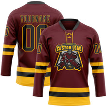 Загрузить изображение в средство просмотра галереи, Custom Burgundy Black-Gold Hockey Lace Neck Jersey
