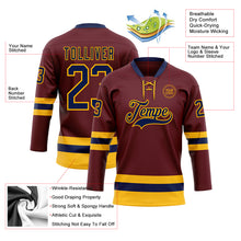 Загрузить изображение в средство просмотра галереи, Custom Burgundy Navy-Gold Hockey Lace Neck Jersey
