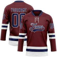 Загрузить изображение в средство просмотра галереи, Custom Burgundy Navy-White Hockey Lace Neck Jersey
