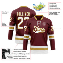 Загрузить изображение в средство просмотра галереи, Custom Burgundy White-Old Gold Hockey Lace Neck Jersey
