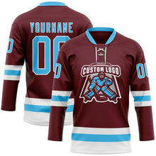 Загрузить изображение в средство просмотра галереи, Custom Burgundy Sky Blue-White Hockey Lace Neck Jersey
