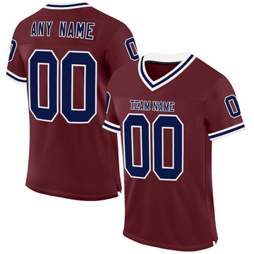 Custom Burgundy Navy-White Mesh Authentic Throwback Football Jersey