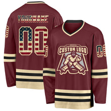 Charger l&#39;image dans la galerie, Custom Burgundy Vintage USA Flag Cream-Black Hockey Jersey
