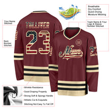 Charger l&#39;image dans la galerie, Custom Burgundy Vintage USA Flag Cream-Black Hockey Jersey
