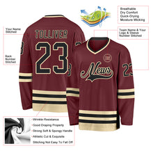 Charger l&#39;image dans la galerie, Custom Burgundy Black-Cream Hockey Jersey
