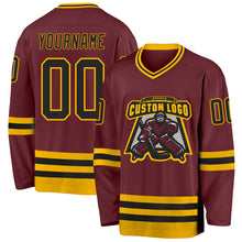 Charger l&#39;image dans la galerie, Custom Burgundy Black-Gold Hockey Jersey
