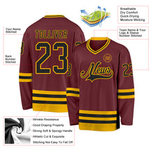 Charger l&#39;image dans la galerie, Custom Burgundy Black-Gold Hockey Jersey
