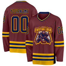 Charger l&#39;image dans la galerie, Custom Burgundy Navy-Gold Hockey Jersey
