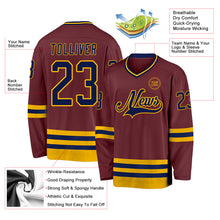 Charger l&#39;image dans la galerie, Custom Burgundy Navy-Gold Hockey Jersey
