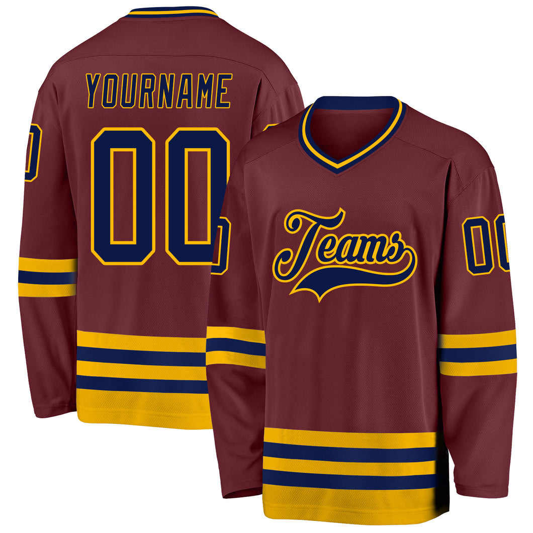 Custom Burgundy Navy-Gold Hockey Jersey