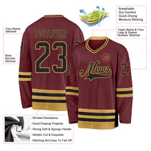 Загрузить изображение в средство просмотра галереи, Custom Burgundy Black-Old Gold Hockey Jersey
