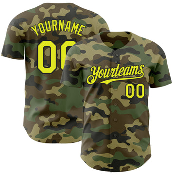 Custom Camo Neon Yellow-Black Authentic Salute To Service Baseball Jersey