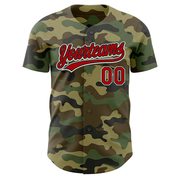 Custom Camo Red-Black Authentic Salute To Service Baseball Jersey