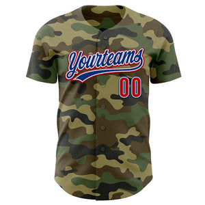 Custom Camo Red-Royal Authentic Salute To Service Baseball Jersey