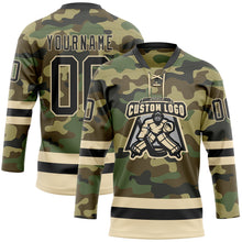 Charger l&#39;image dans la galerie, Custom Camo Black-Cream Salute To Service Hockey Lace Neck Jersey
