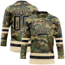 Charger l&#39;image dans la galerie, Custom Camo Black-Cream Salute To Service Hockey Lace Neck Jersey
