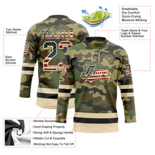 Загрузить изображение в средство просмотра галереи, Custom Camo Vintage USA Flag Cream-Black Salute To Service Hockey Lace Neck Jersey
