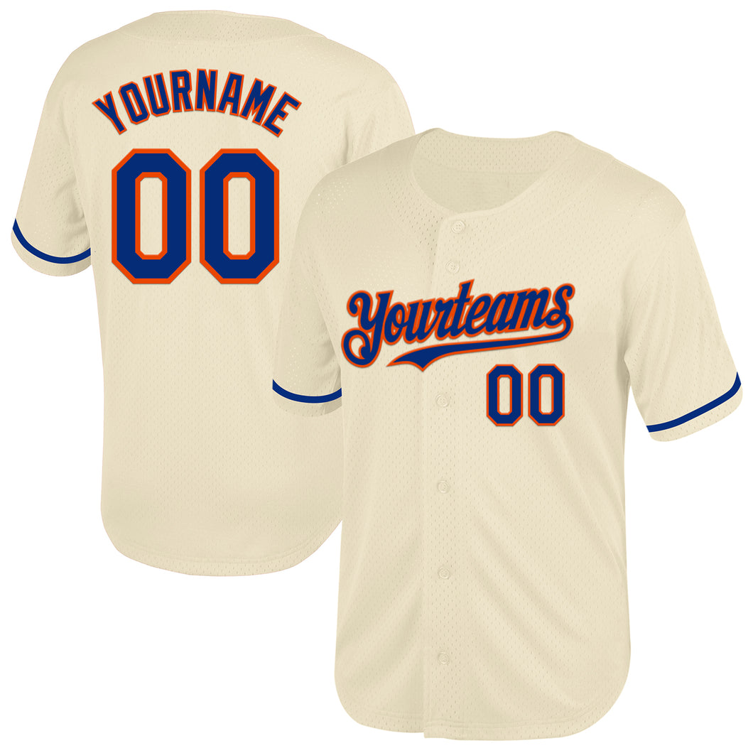 Custom Cream Royal-Orange Mesh Authentic Throwback Baseball Jersey