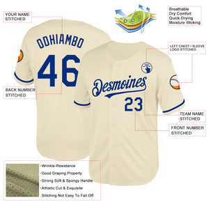 Custom Cream Royal Mesh Authentic Throwback Baseball Jersey