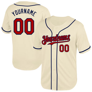 Custom Cream Red-Navy Mesh Authentic Throwback Baseball Jersey