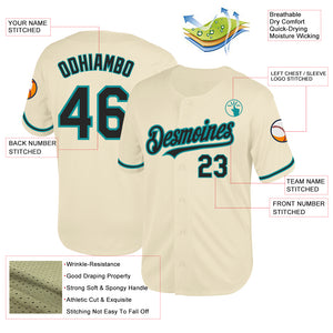 Custom Cream Black-Teal Mesh Authentic Throwback Baseball Jersey