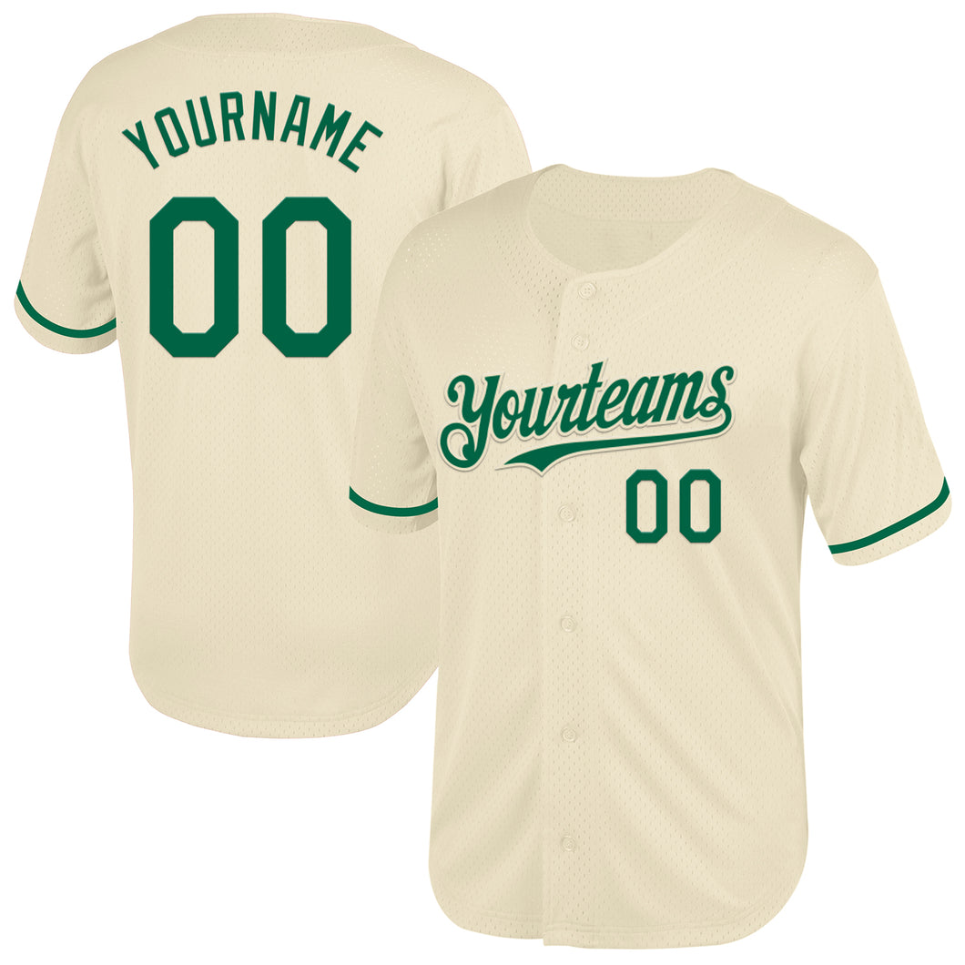 Custom Cream Kelly Green Mesh Authentic Throwback Baseball Jersey