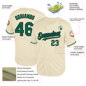 Custom Cream Kelly Green-Black Mesh Authentic Throwback Baseball Jersey