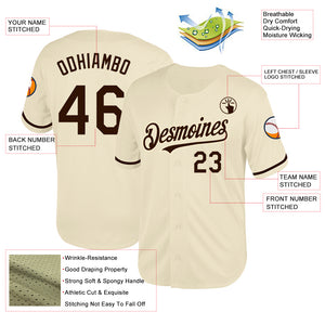 Custom Cream Brown Mesh Authentic Throwback Baseball Jersey