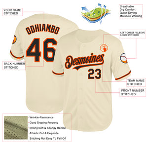 Custom Cream Black-Orange Mesh Authentic Throwback Baseball Jersey