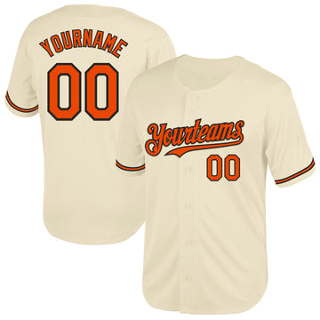 Custom Cream Orange-Black Mesh Authentic Throwback Baseball Jersey