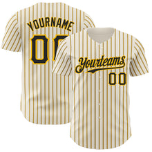 Laden Sie das Bild in den Galerie-Viewer, Custom Cream (Black Gold Pinstripe) Black-Gold Authentic Baseball Jersey
