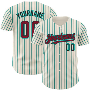 Custom Cream (Black Aqua Pinstripe) Crimson Black-Aqua Authentic Baseball Jersey