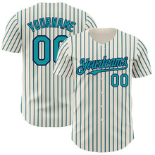 Charger l&#39;image dans la galerie, Custom Cream (Navy Teal Pinstripe) Teal-Navy Authentic Baseball Jersey
