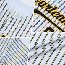 Load image into Gallery viewer, Custom Cream (Purple Gold Pinstripe) Purple-Gold Authentic Baseball Jersey
