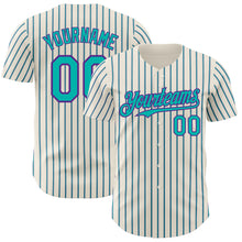 Charger l&#39;image dans la galerie, Custom Cream (Purple Aqua Pinstripe) Aqua-Purple Authentic Baseball Jersey
