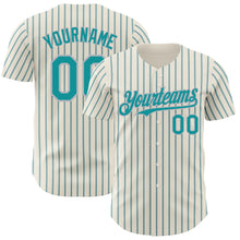 Charger l&#39;image dans la galerie, Custom Cream (Teal Gray Pinstripe) Teal-Gray Authentic Baseball Jersey
