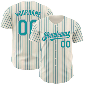 Custom Cream (Teal Gray Pinstripe) Teal-Gray Authentic Baseball Jersey