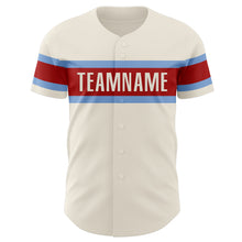 Load image into Gallery viewer, Custom Cream Light Blue-Red Authentic Baseball Jersey
