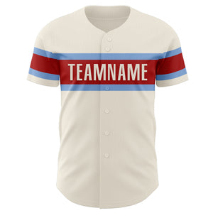 Custom Cream Light Blue-Red Authentic Baseball Jersey