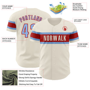 Custom Cream Light Blue-Red Authentic Baseball Jersey