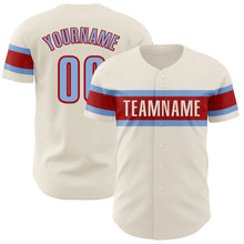 Load image into Gallery viewer, Custom Cream Light Blue-Red Authentic Baseball Jersey
