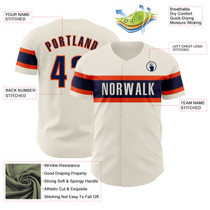 Custom Cream Navy-Orange Authentic Baseball Jersey